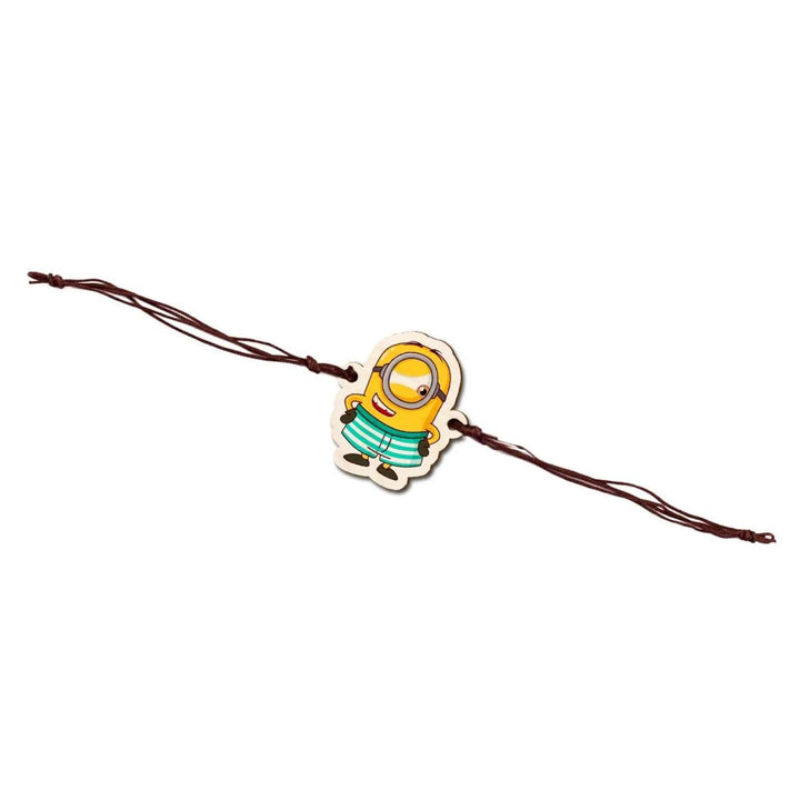 Handmade Minion Wooden Kids Rakhi With Roli Chawal