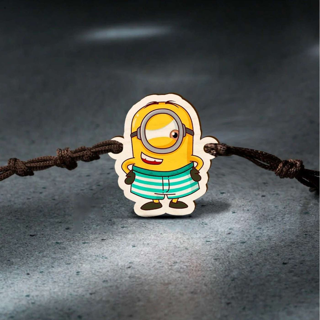 Handmade Minion Wooden Kids Rakhi With Roli Chawal