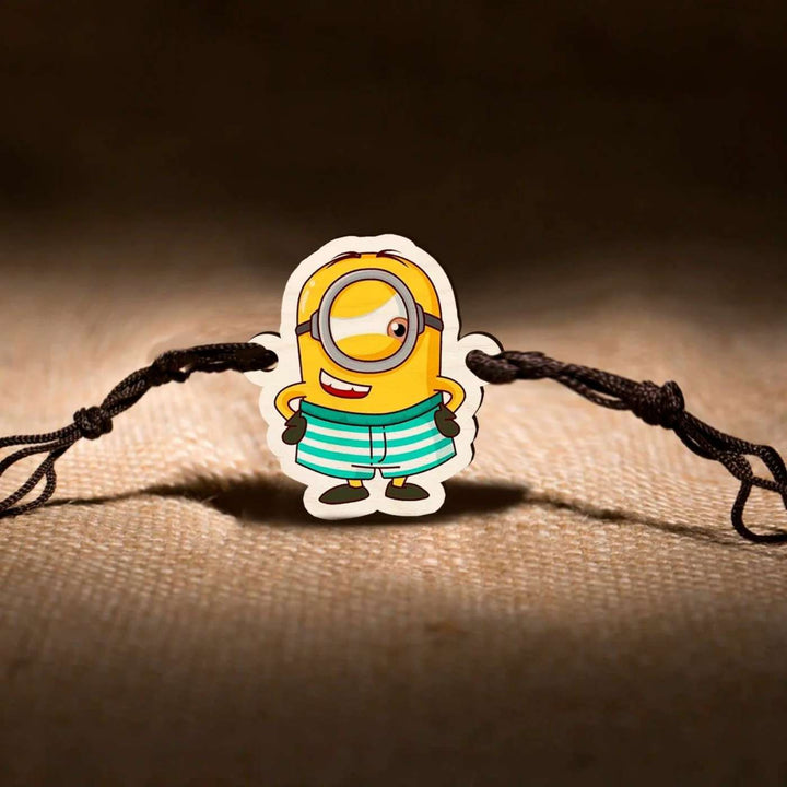 Handmade Minion Wooden Kids Rakhi With Roli Chawal