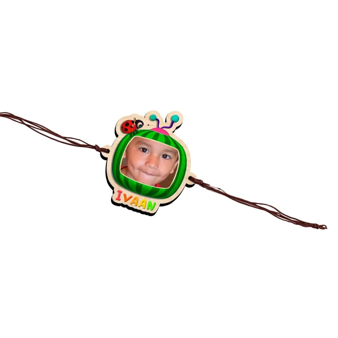 Photo Personalized Handmade Cocomelon Wooden Kids Rakhi With Roli Chawal