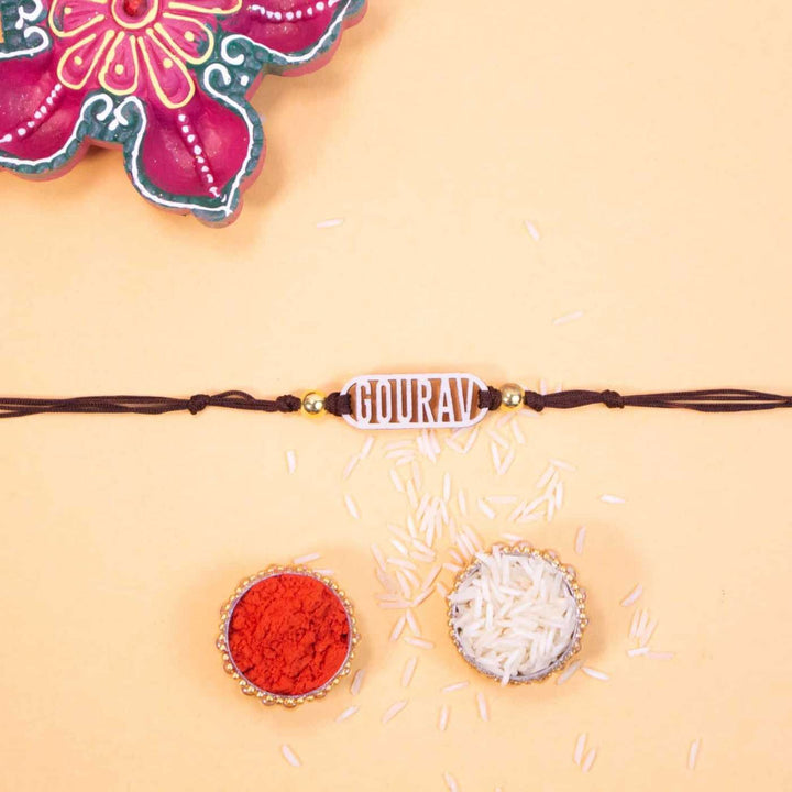 Personalized Handmade Classic Wooden Rakhi With Roli Chawal