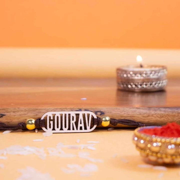 Personalized Handmade Classic Wooden Rakhi With Roli Chawal