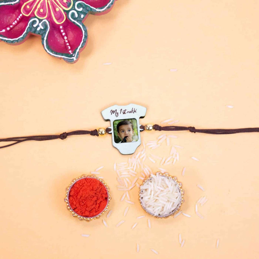 Photo Personalized 'My First Rakhi' Wooden Kids Rakhi For Newborns