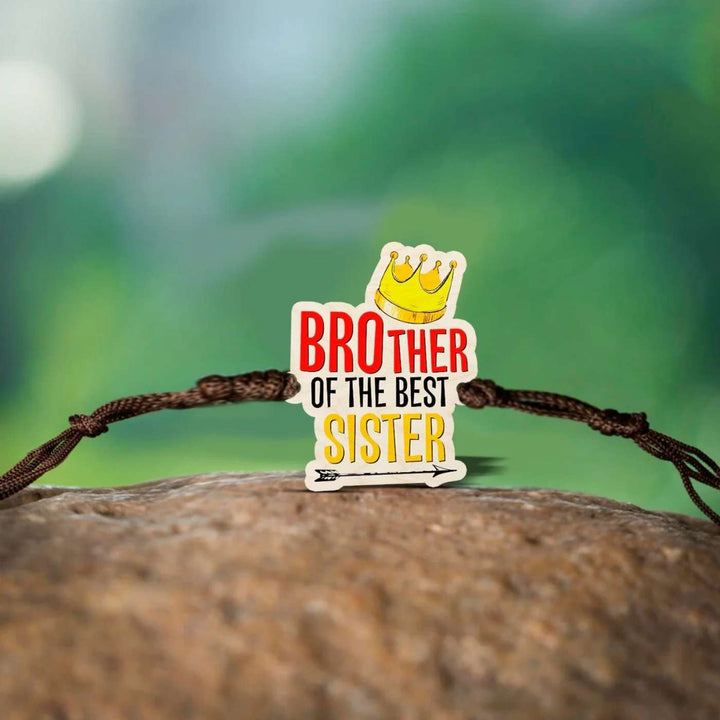 Handmade Brother of Best Sister Wooden Rakhi With Roli Chawal