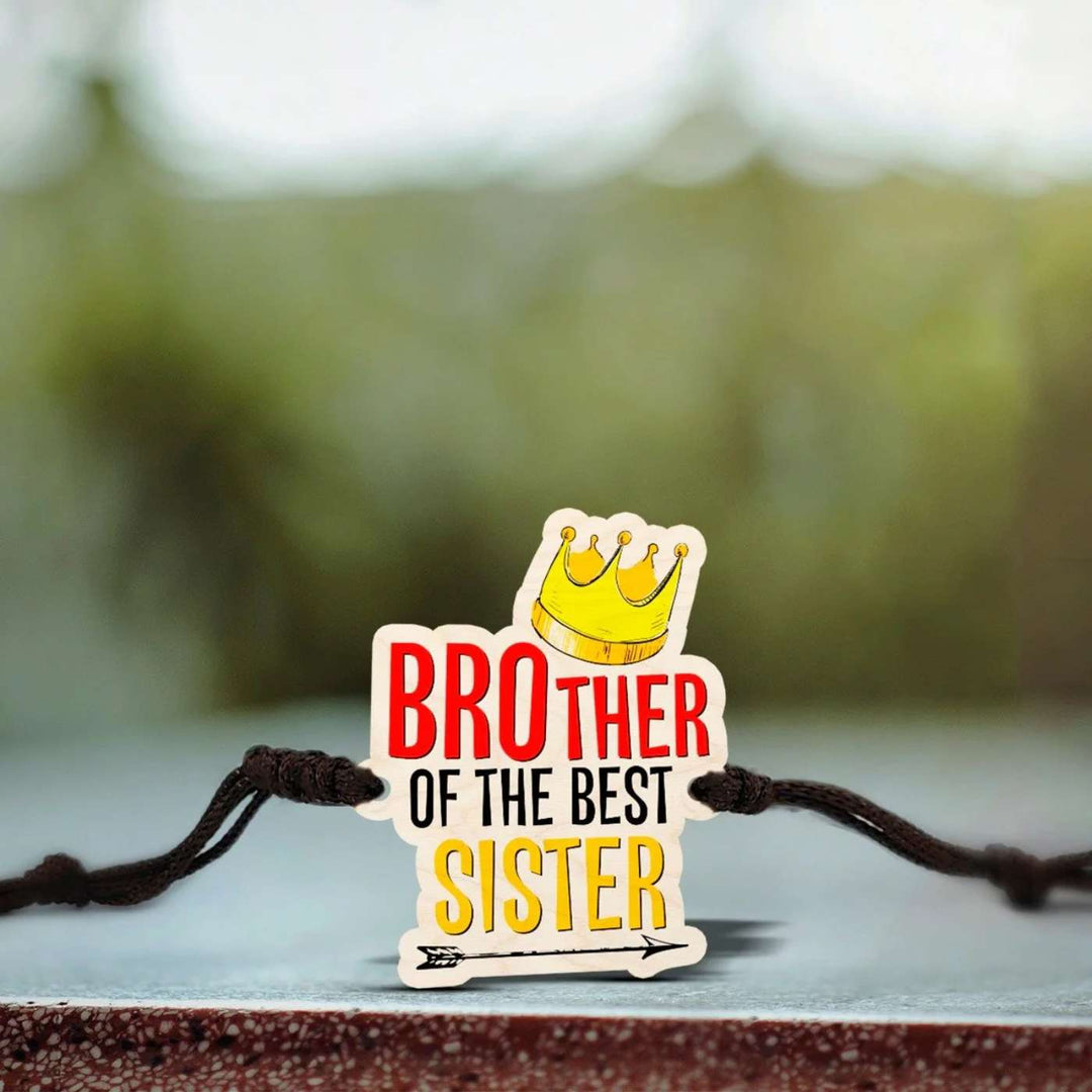 Handmade Brother of Best Sister Wooden Rakhi With Roli Chawal