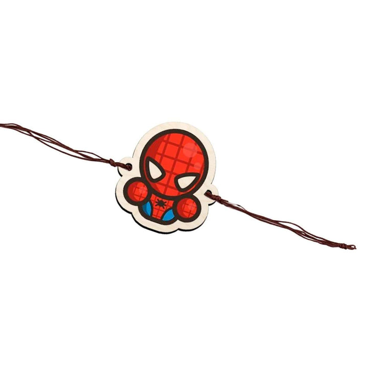 Handmade Spiderman Chibi Wooden Kids Rakhi With Roli Chawal