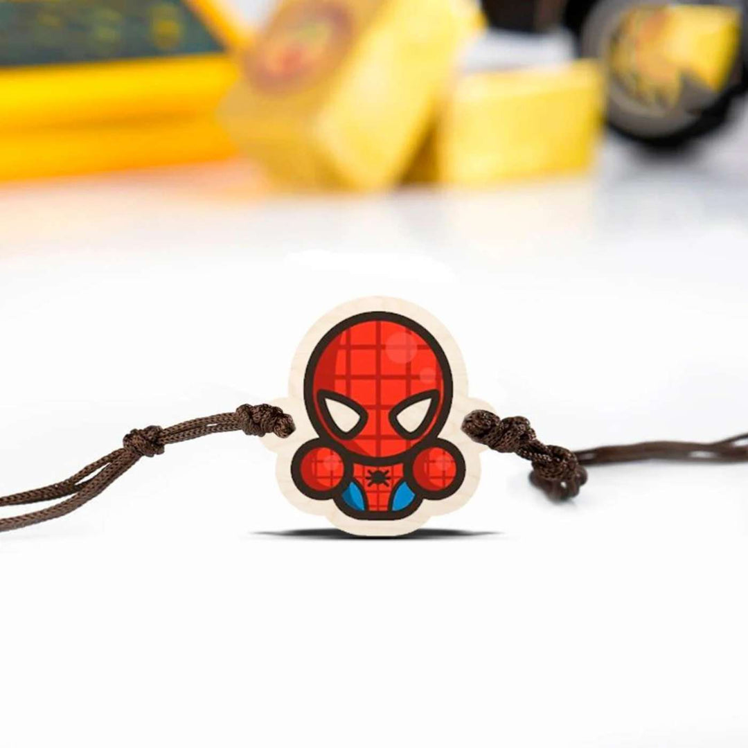 Handmade Spiderman Chibi Wooden Kids Rakhi With Roli Chawal