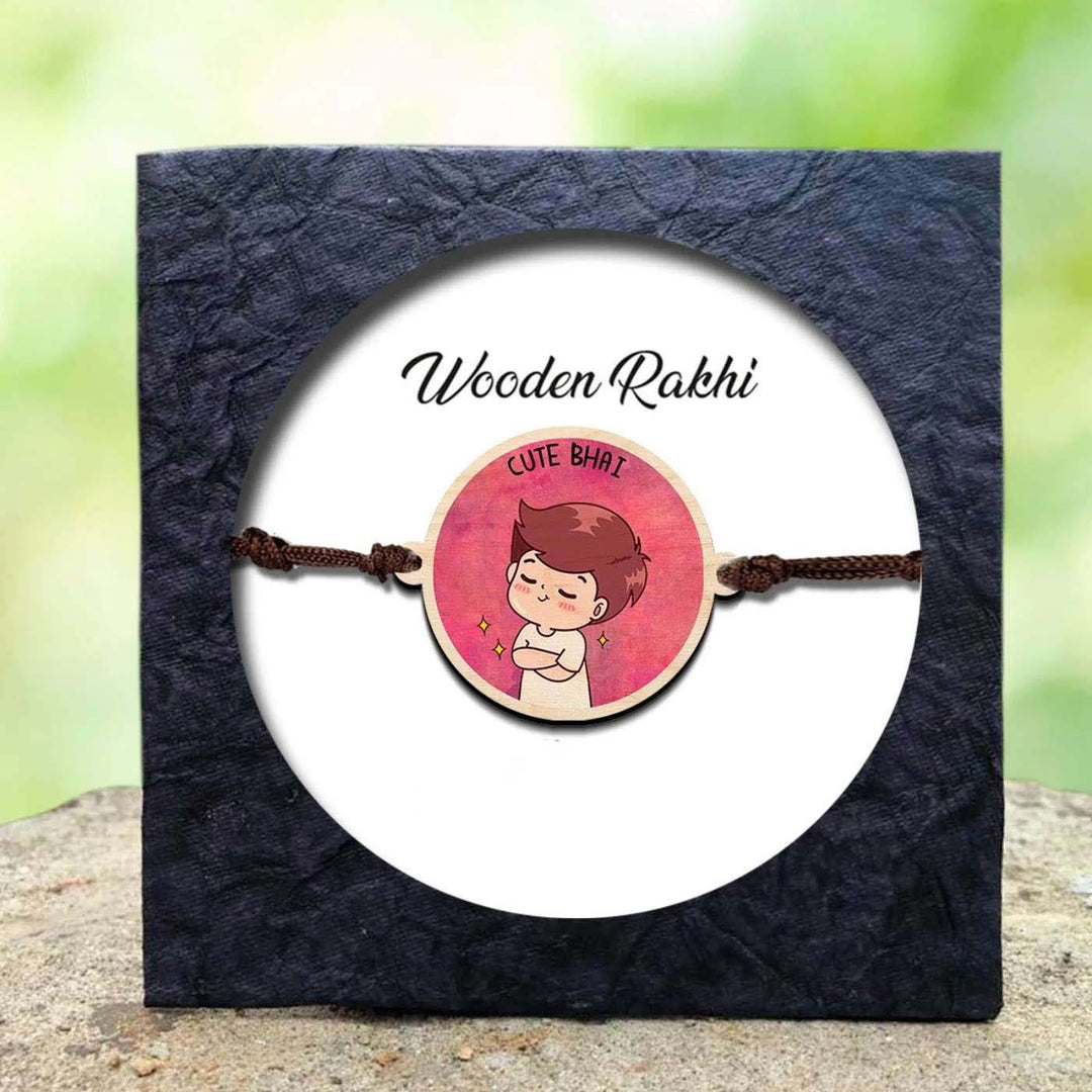 Handmade Cute Bhai Wooden Rakhi With Roli Chawal