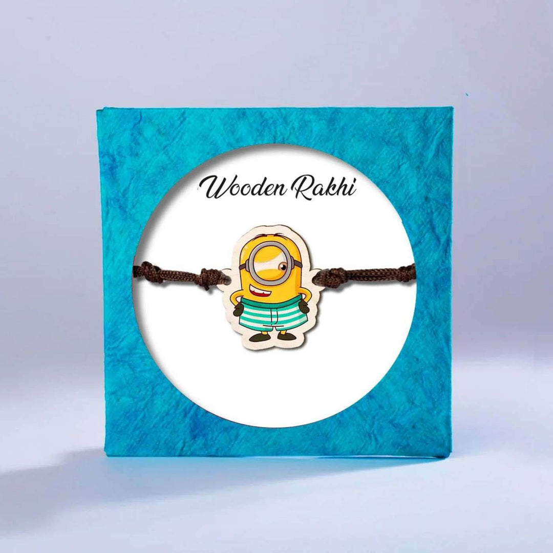 Handmade Minion Wooden Kids Rakhi With Roli Chawal