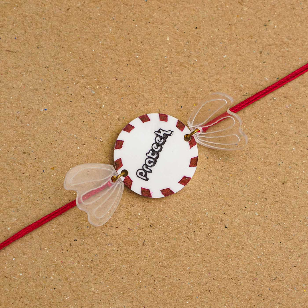 Personalized Handmade Chocolate Acrylic Kids Rakhi With Roli Chawal