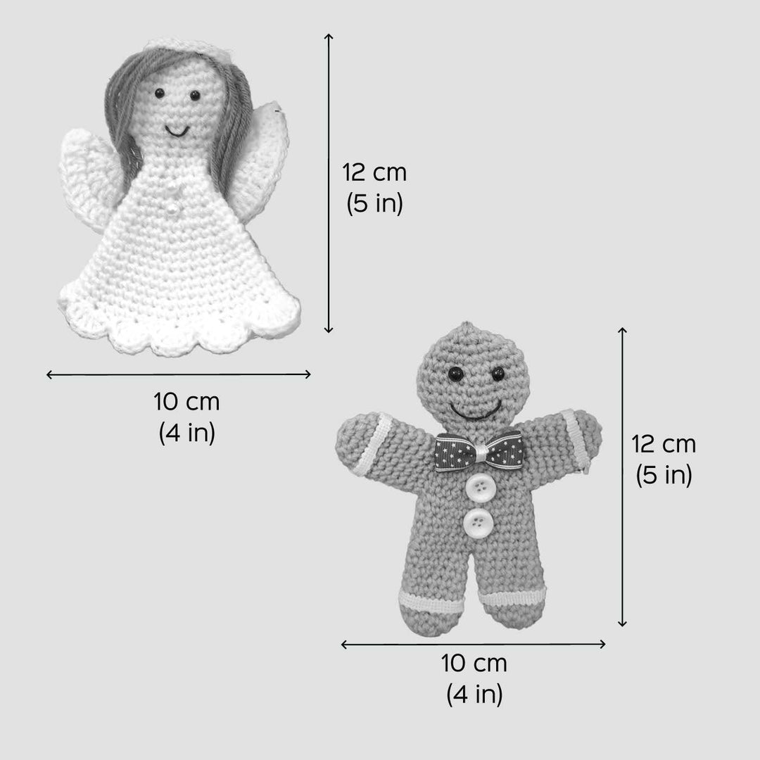 Handmade Angel And Cookie Man Crochet Ornaments For Christmas Tree Decoration | Set Of 2