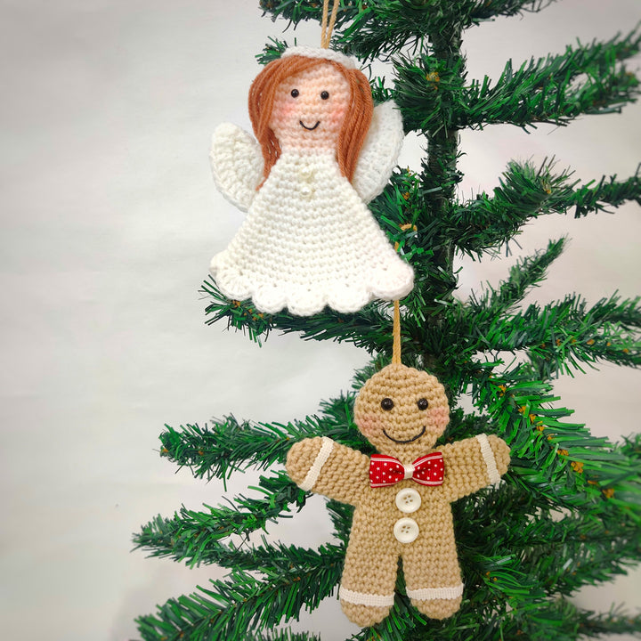 Handmade Angel And Cookie Man Crochet Ornaments For Christmas Tree Decoration | Set Of 2