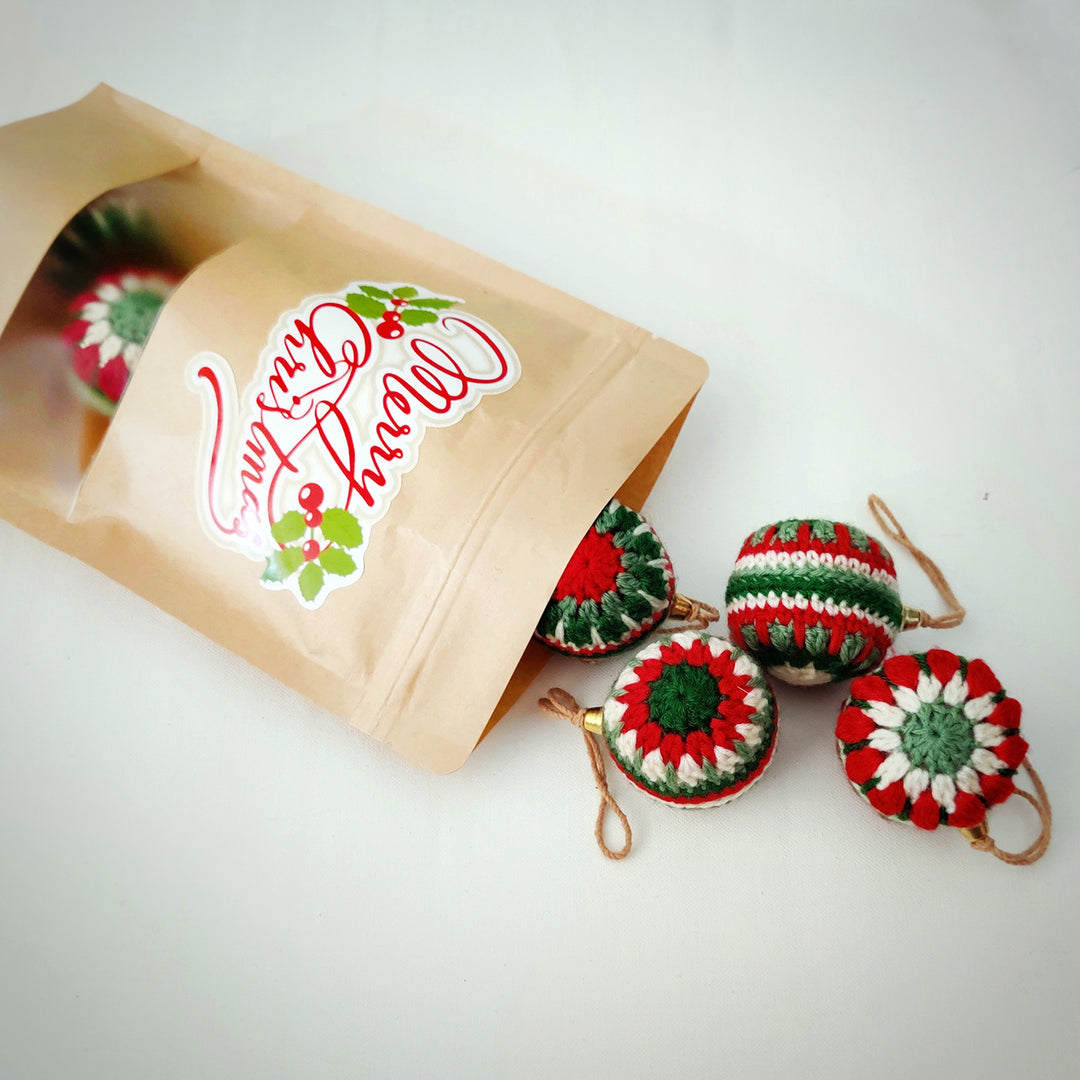 Handmade Crochet Christmas Ball Ornaments For Tree Decoration | Set Of 5