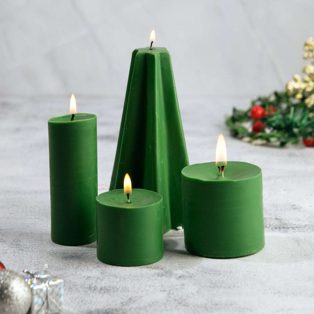 Handmade Green Pillar Soy Wax Candles | Secret Santa Gift Ideas | Set Of 4