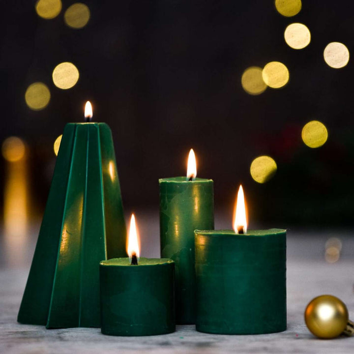 Handmade Green Pillar Soy Wax Candles | Secret Santa Gift Ideas | Set Of 4