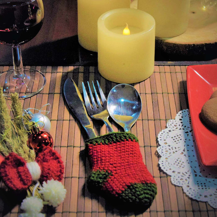 Handmade Crochet Cutlery Stocking Holder For Christmas Table Decoration | Set of 6