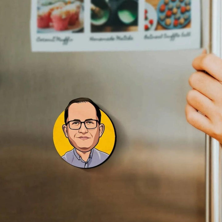 Personalised Printed Round Caricature Fridge Magnet