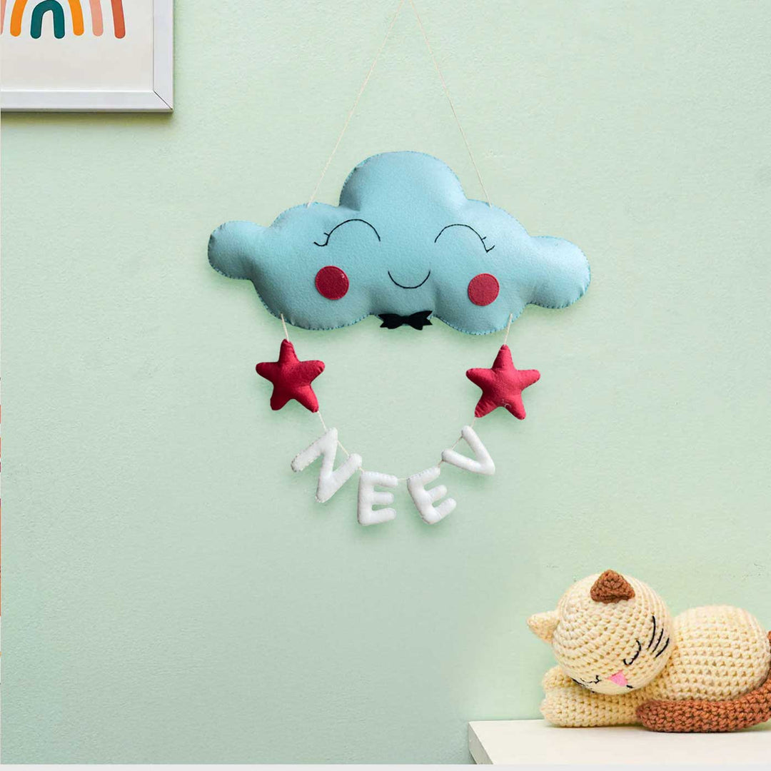 Personalized Cloud Theme Felt Kids Name Plate & Toy Basket