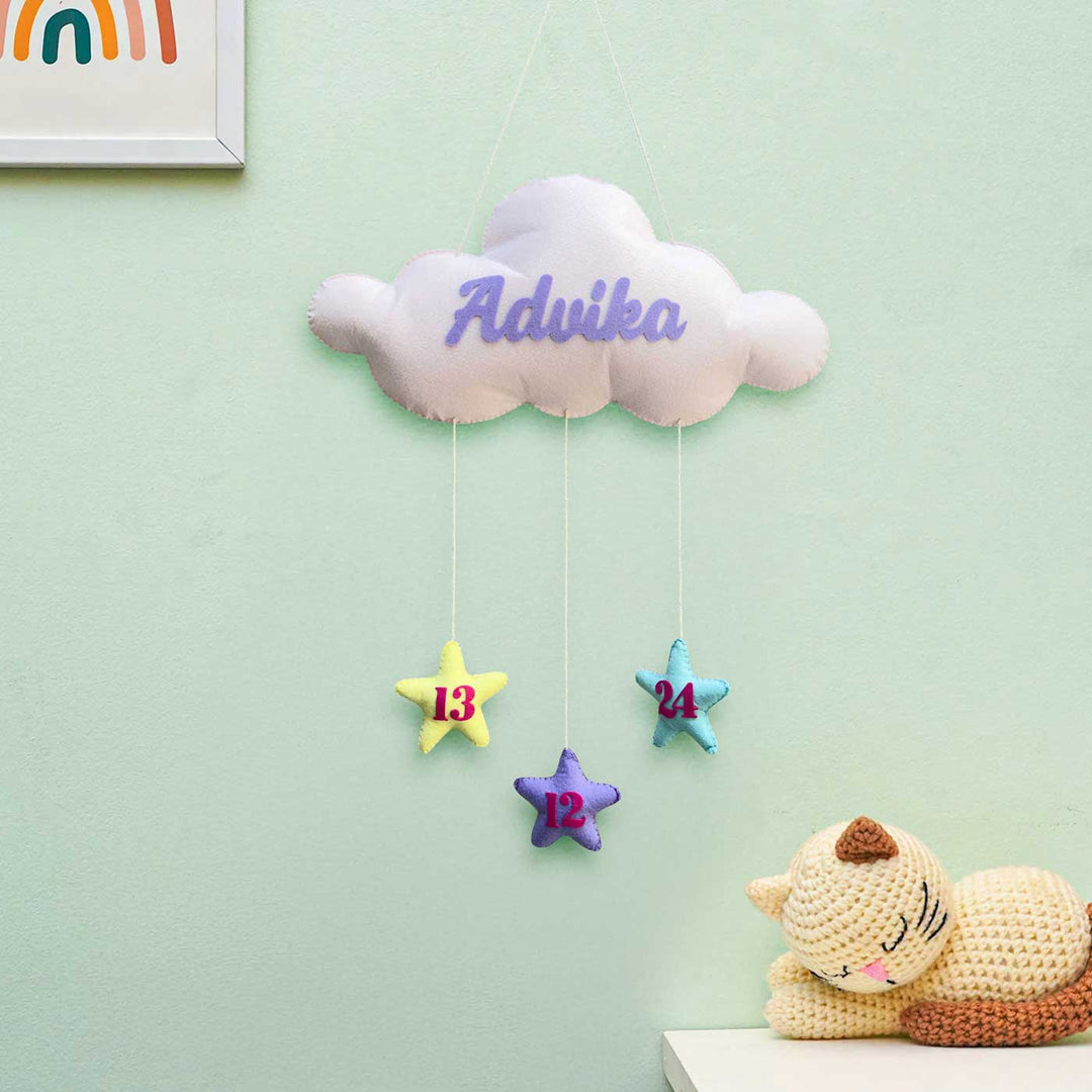 Personalized Cloud Theme Felt Kids Name Plate