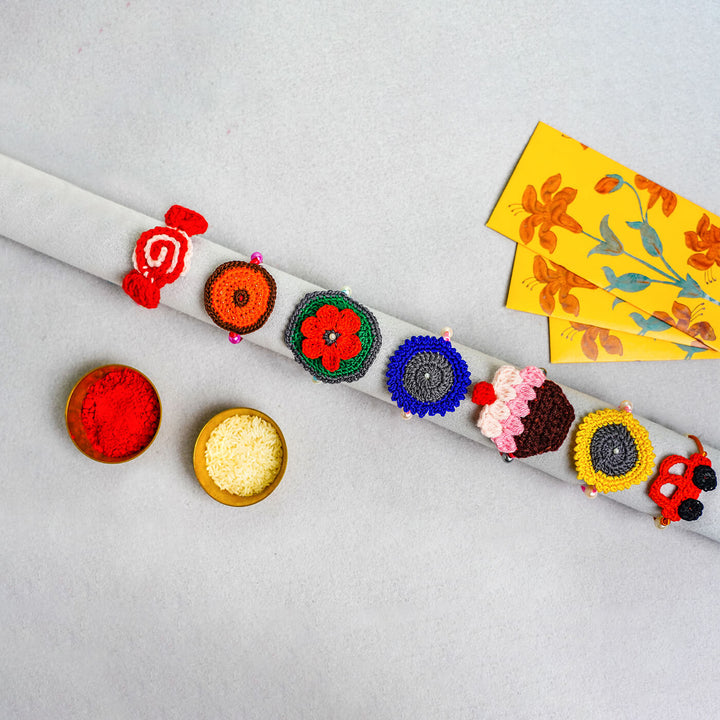 Quirky Handcrafted Crochet Rakhi With Roli Chawal For Kids