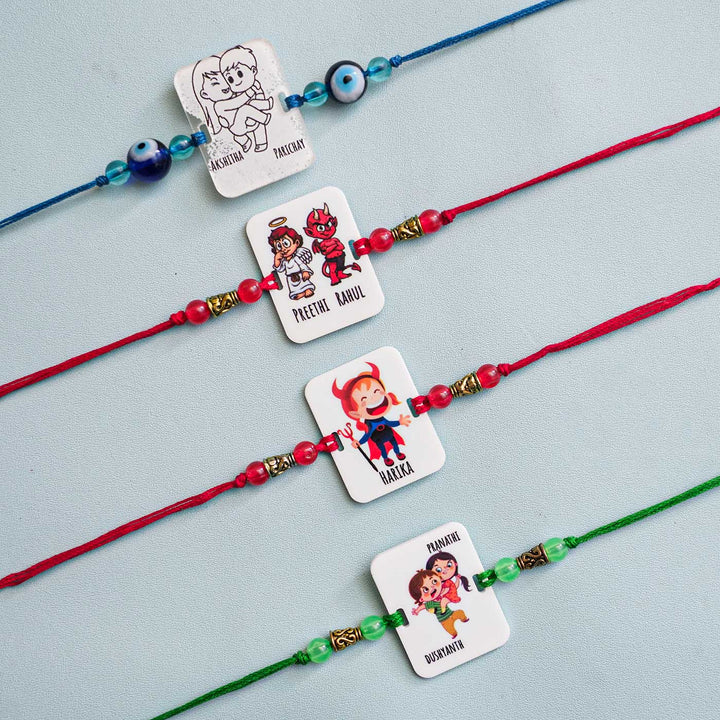 Personalized Handmade Printed Bro & Sis Acrylic Rakhi With Roli Chawal