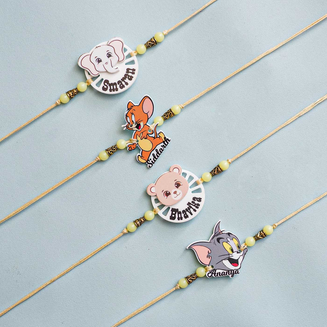 Personalized Handmade Tom & Jerry Acrylic Kids Rakhi With Roli Chawal