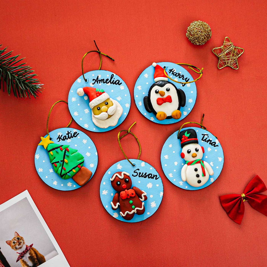 Personalized Clay Ornaments/ Fridge Magnet For Christmas Decoration | Set Of 5