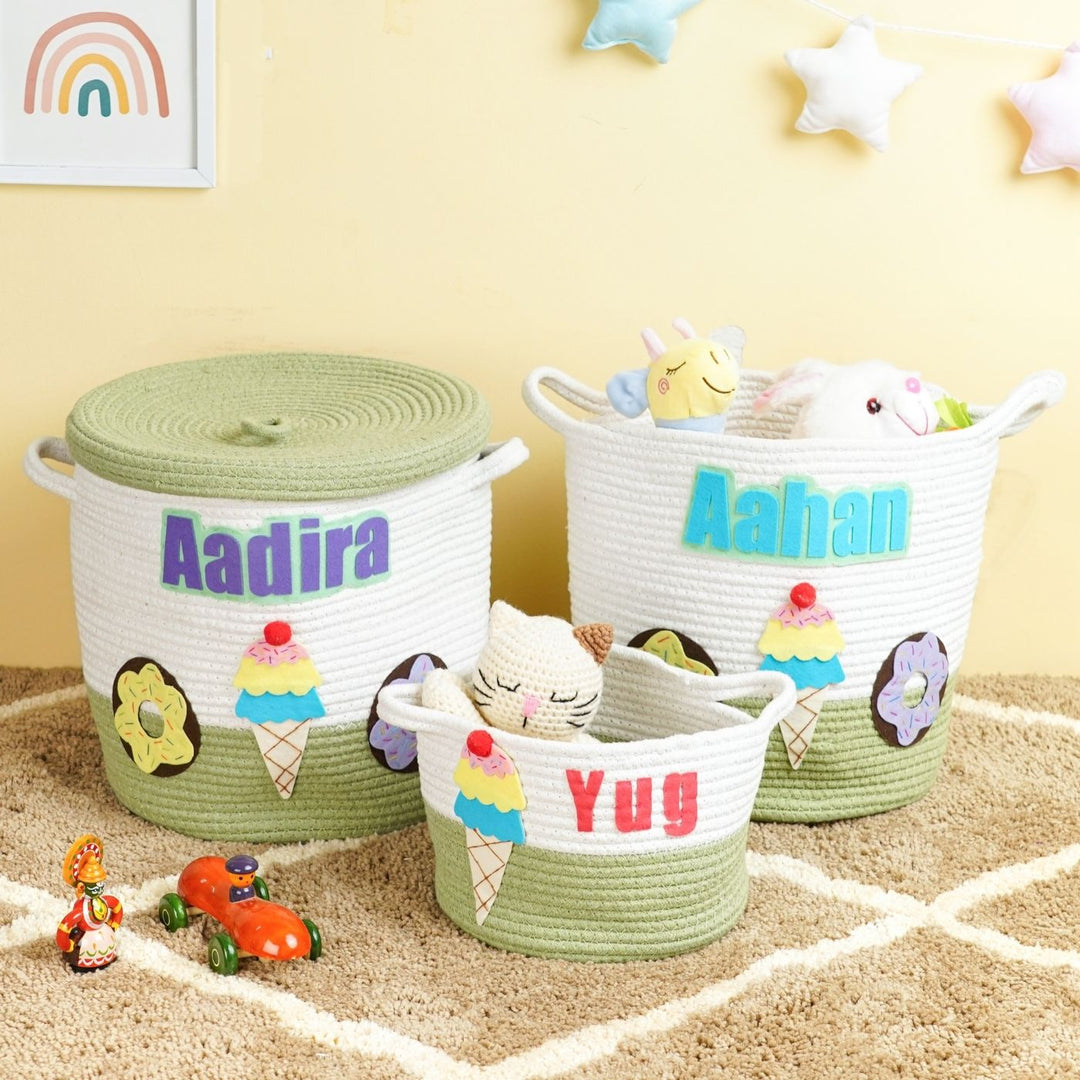 Handmade Personalized Ice Cream Themed Kids Rope Basket