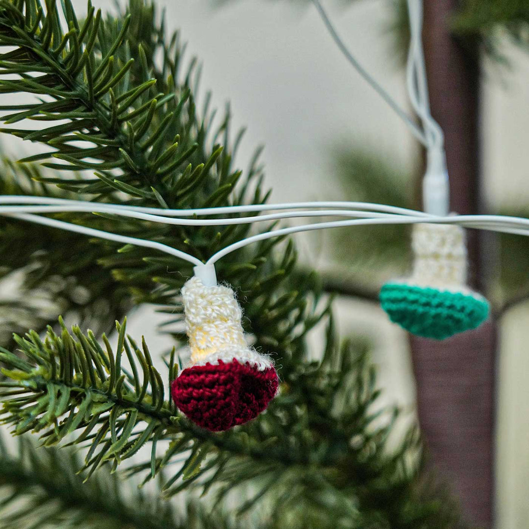 Handmade Mushroom Shaped Crochet Fairy Lights For Christmas Decoration