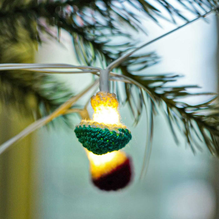 Handmade Mushroom Shaped Crochet Fairy Lights For Christmas Decoration