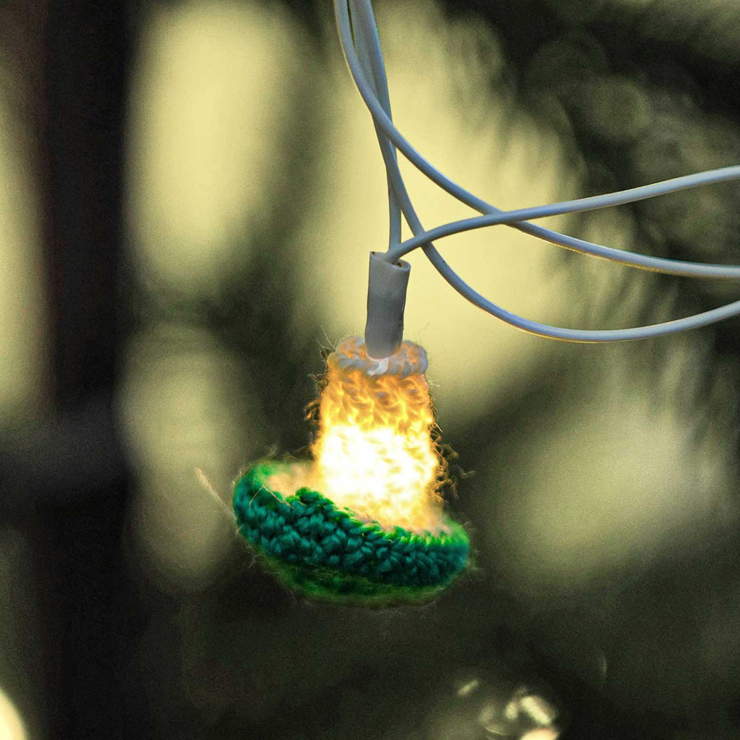 Handmade Mushroom Shaped Crochet Fairy Lights For Christmas Decoration