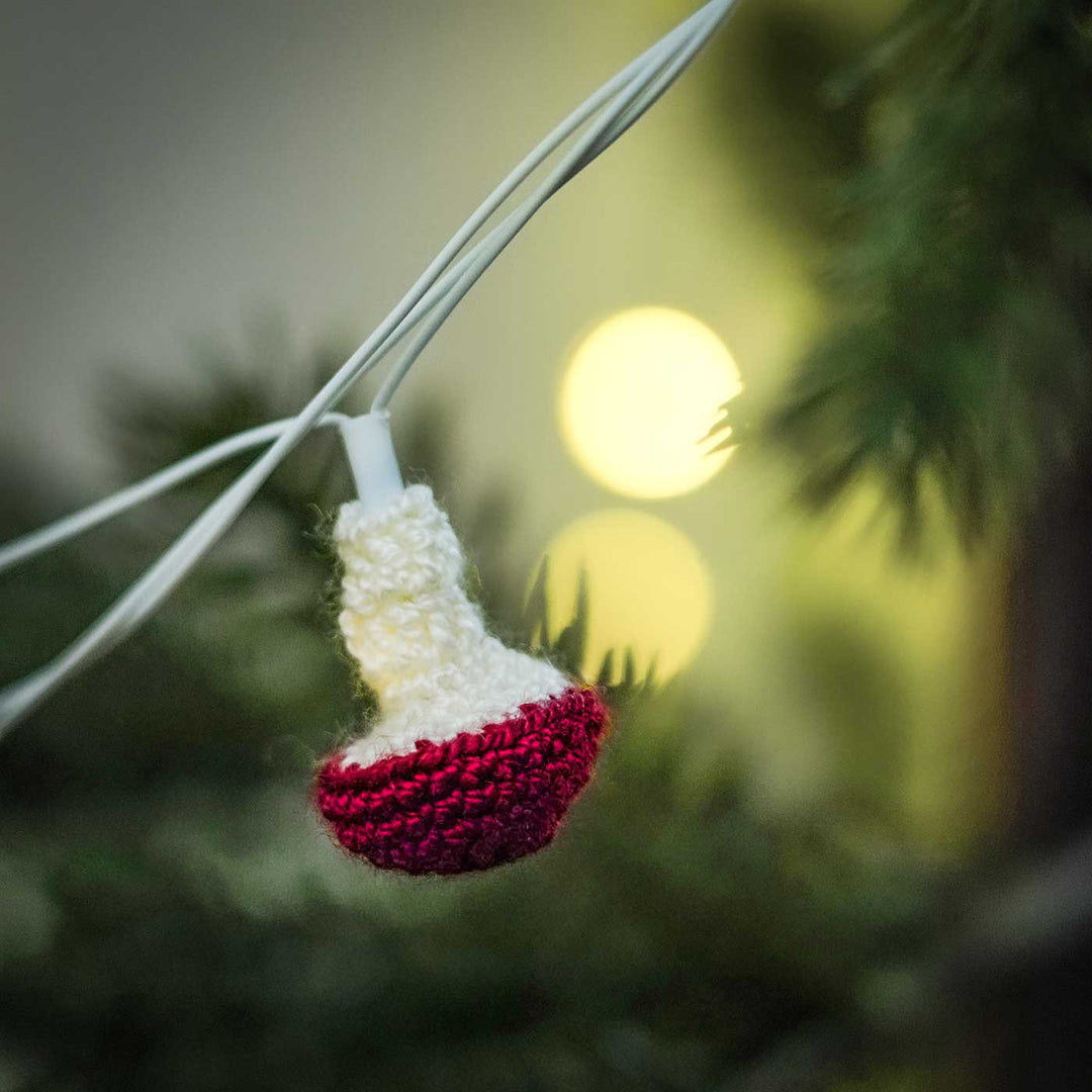 Handmade Mushroom Shaped Crochet Fairy Lights For Christmas Decoration