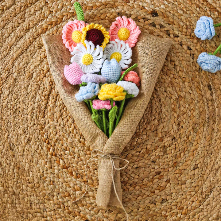 Handmade Crochet Colourful Daisies & Roses Flower Bouquet