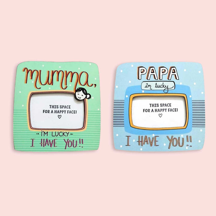 Handmade "Mumma, Papa - I'm Lucky" Wooden Fridge Magnet | Set Of 2