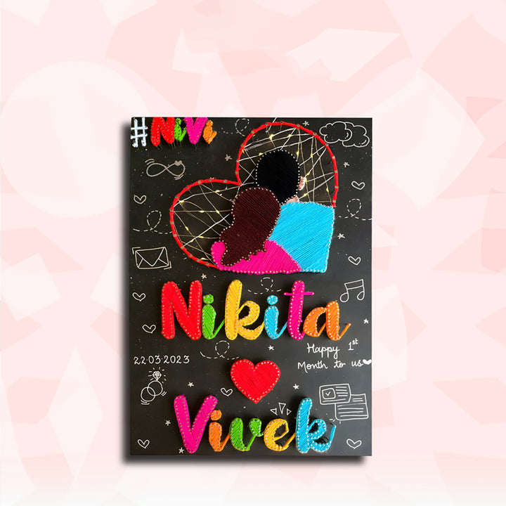 Personalized String Art Connected Hearts Mdf Wood Name Plate For Couples