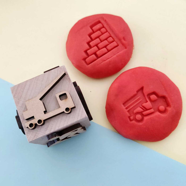 Handmade Construction Play Dough Stamp Cube