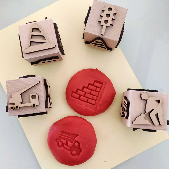 Handmade Construction Play Dough Stamp Cube