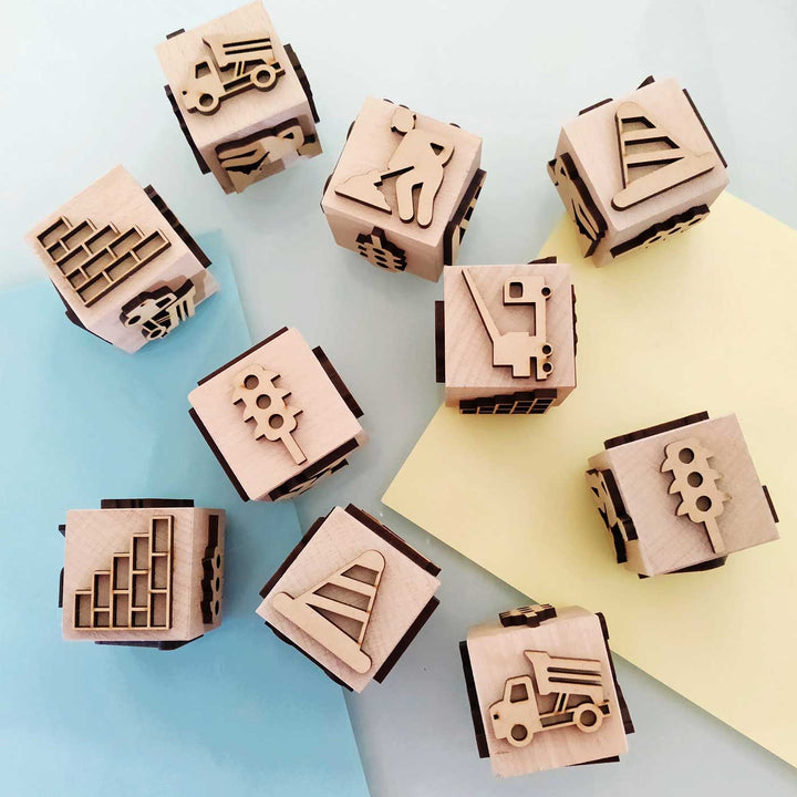 Handmade Construction Play Dough Stamp Cube