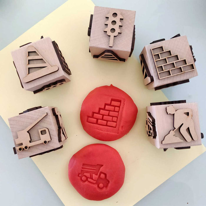 Handmade Construction Play Dough Stamp Cube