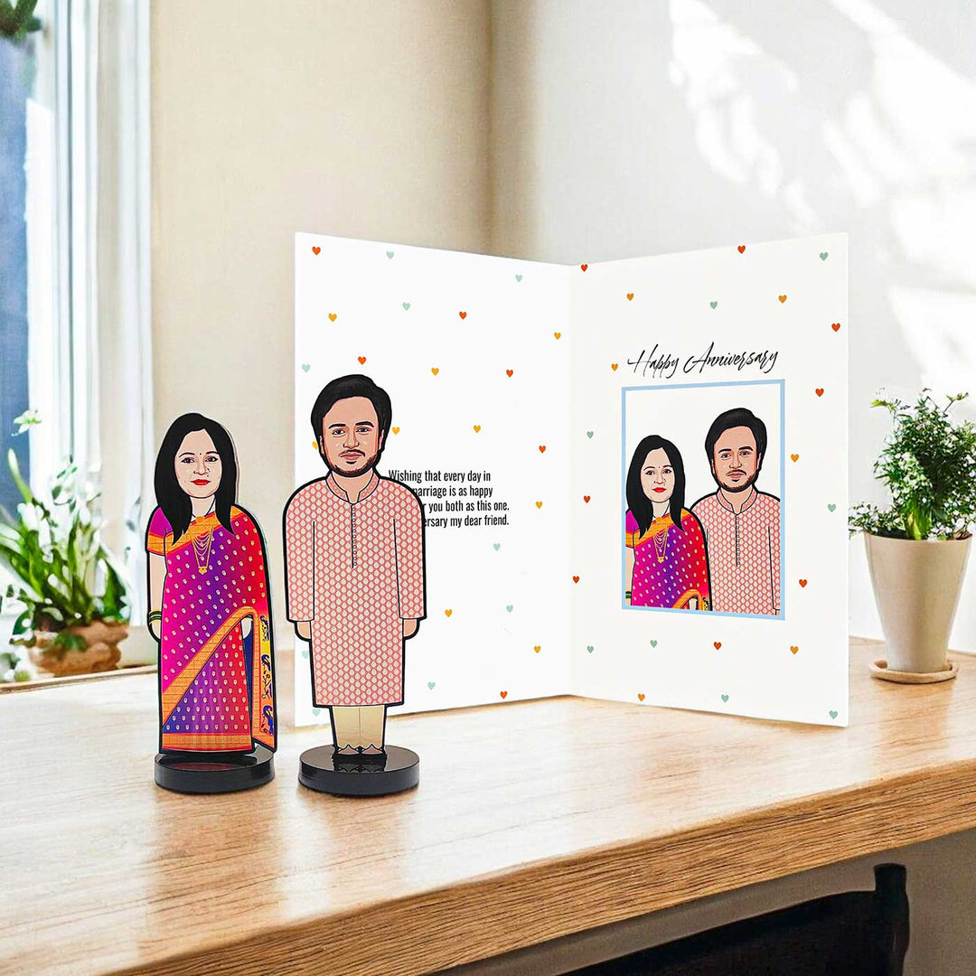 Photo Personalized Couples Acrylic Caricature Cutout With Greeting Card