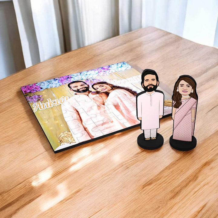 Photo Personalized Couples Acrylic Caricature Cutout With Puzzle