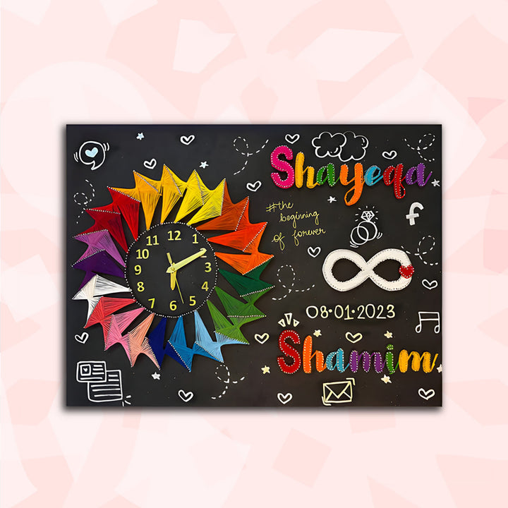 Personalized String Art Multicolour Mdf Wood Clock