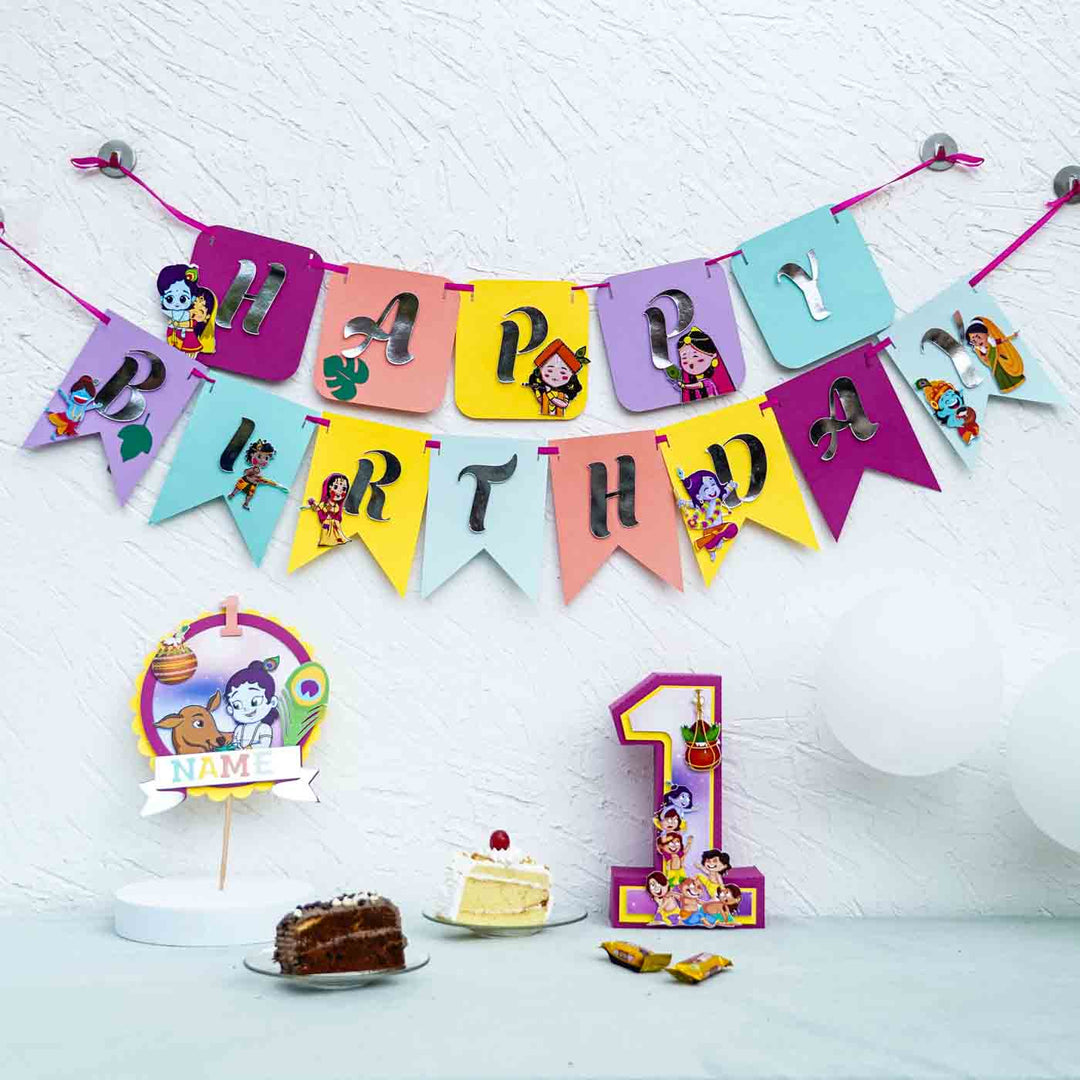 Krishna Themed Kids Birthday Party Decor - Set of 3