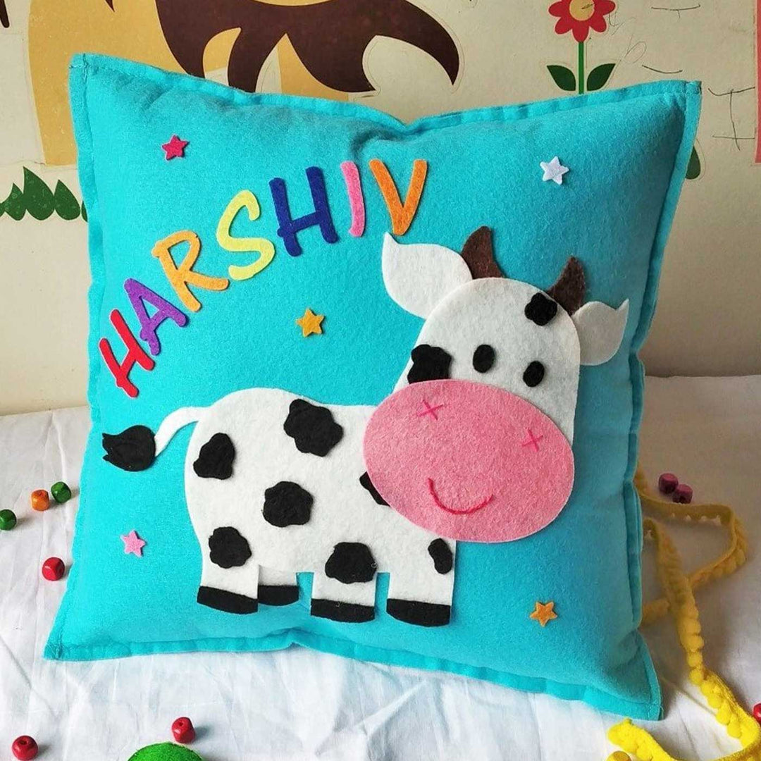 Personalized Handmade Cow Theme Felt Kids Pillow