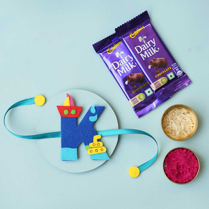 Personalised Handmade Boat Felt Rakhi with Chocolates & Roli Chawal