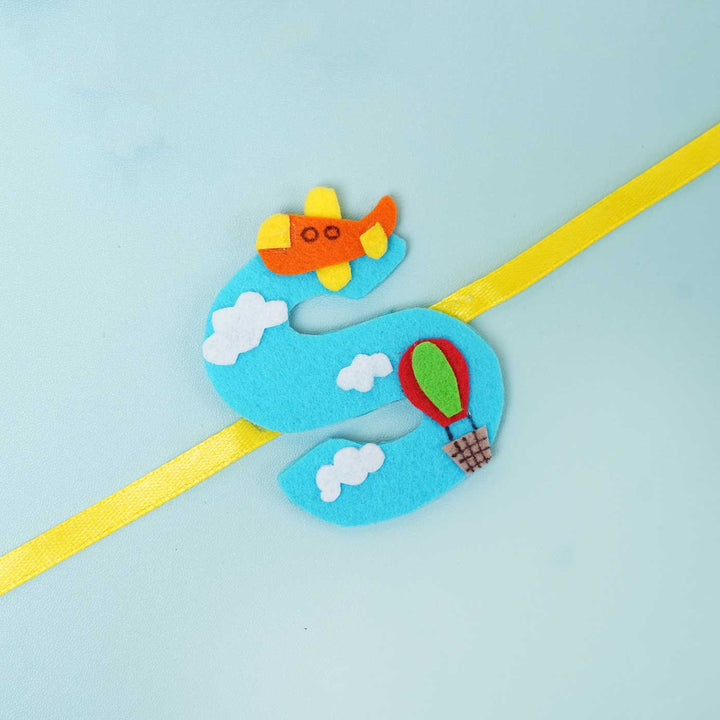 Personalised Handmade Hot Air Balloon Felt Rakhi with Chocolates & Roli Chawal