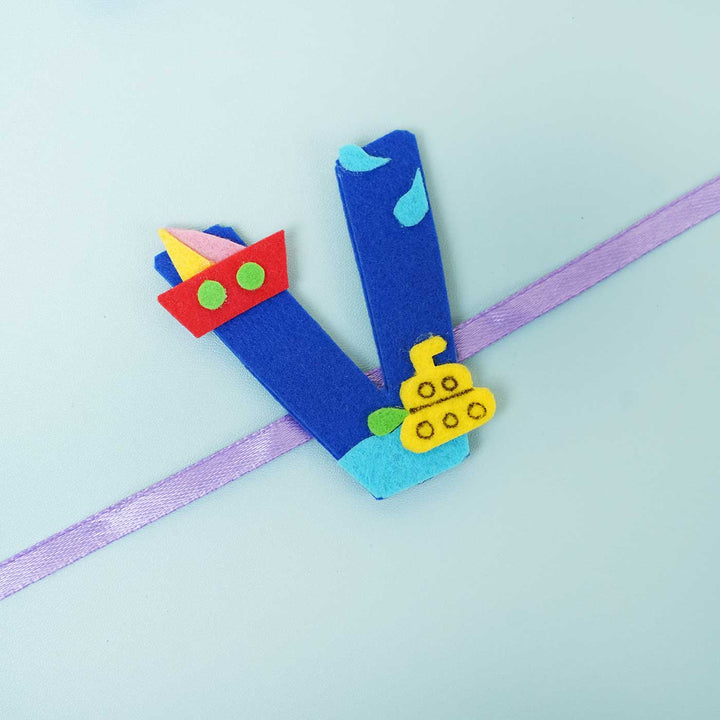 Personalised Handmade Boat Felt Rakhi with Chocolates & Roli Chawal