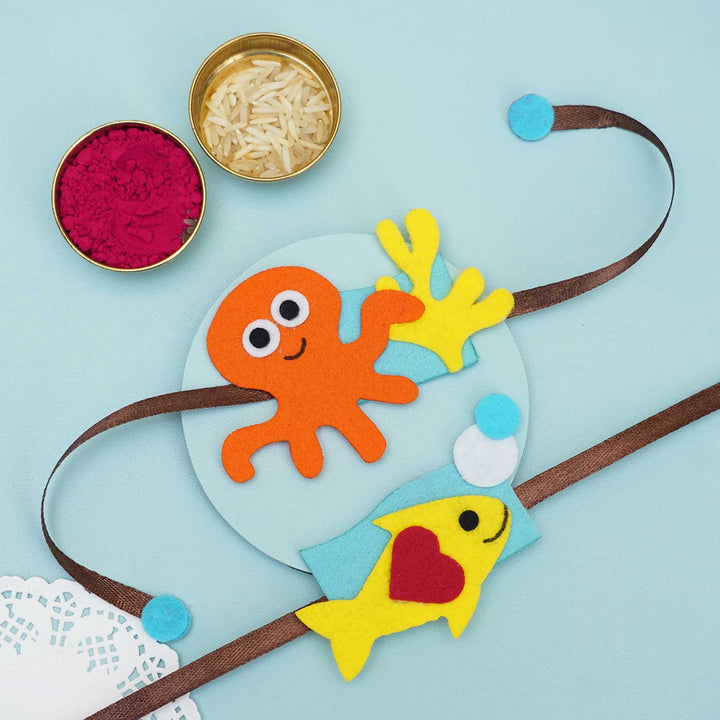 Handmade Underwater Felt Rakhi with Chocolates & Roli Chawal I Set of 2