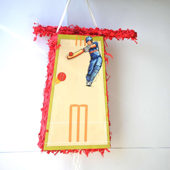 Handmade Cricket Theme Pull String Pinata With Stick For Birthday Party Decoration