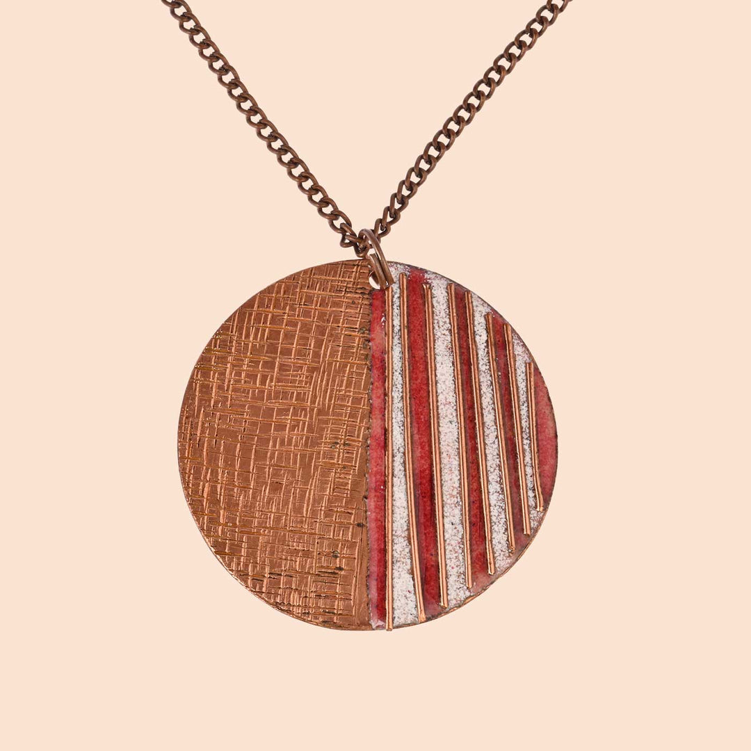 Hand Crafted Small Fire Copper Enamel Crinkle Pendant